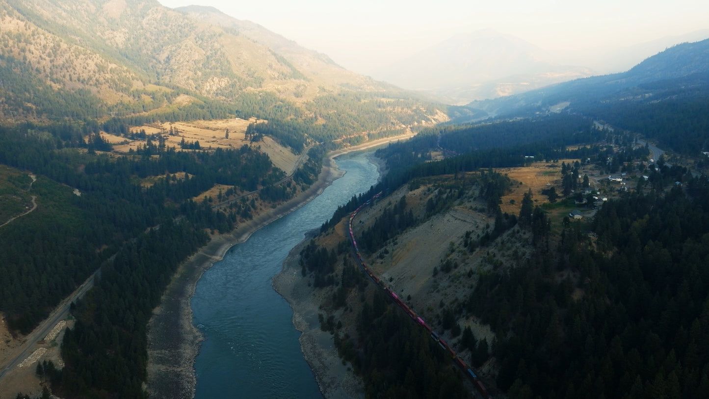 Fraser River Interior BC Valley Train Passing